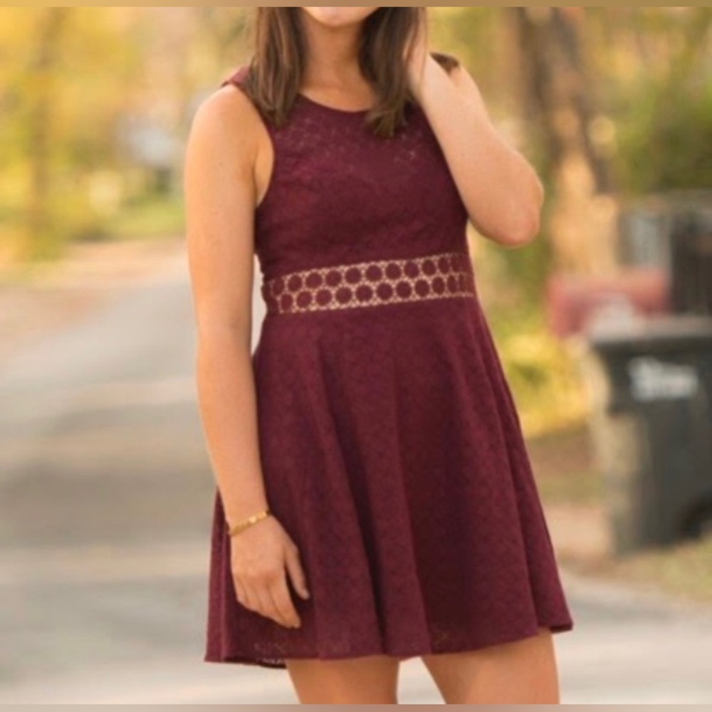 Free People Burgundy Daisy Lace Crochet Dress, Skater Dress medium